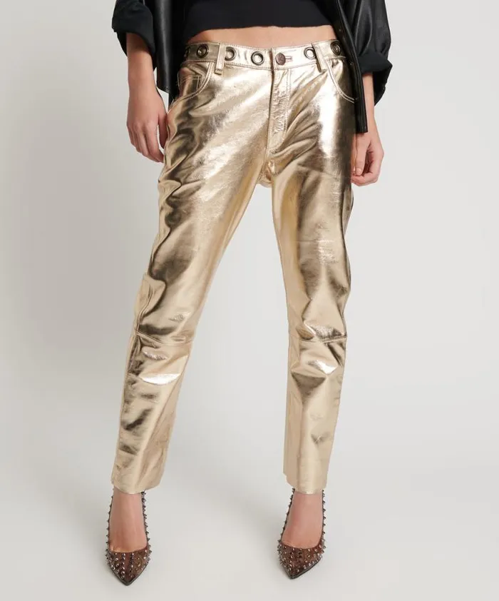 Women GOLD LEATHER HEART BREAK HOTEL DROP CROTCH PANTS One Teaspoon Bottoms