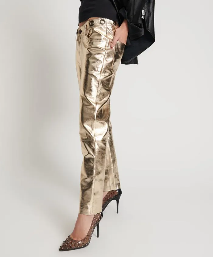 Women GOLD LEATHER HEART BREAK HOTEL DROP CROTCH PANTS One Teaspoon Bottoms