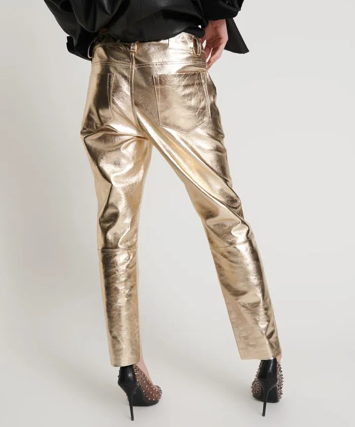Women GOLD LEATHER HEART BREAK HOTEL DROP CROTCH PANTS One Teaspoon Bottoms