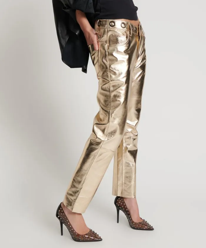 Women GOLD LEATHER HEART BREAK HOTEL DROP CROTCH PANTS One Teaspoon Bottoms