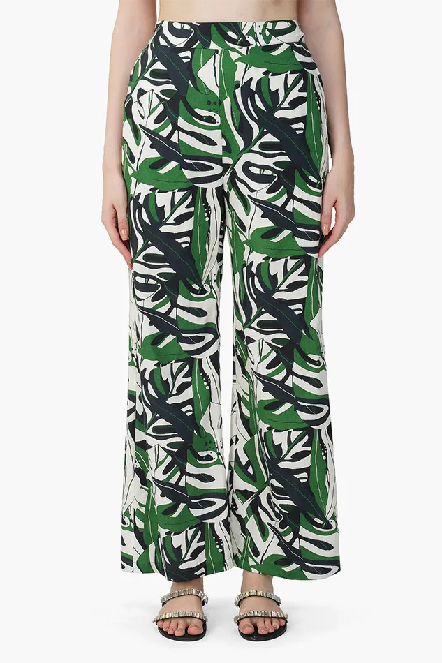 Women Green Birch Tropical Printed Pants Pants America and Beyond