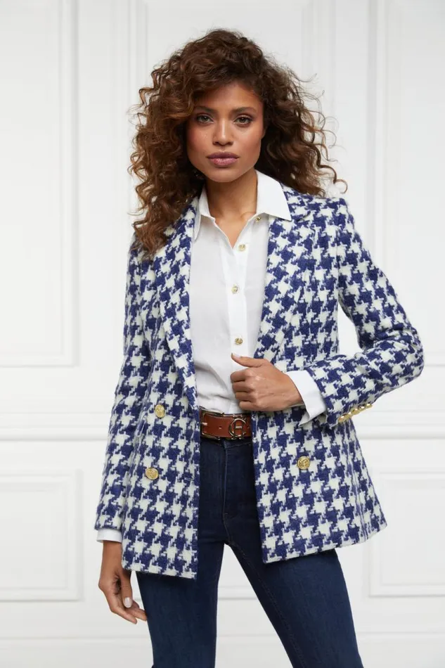 Women In Stock Tailoring Holland Cooper Double Breasted Blazer Large Scale Navy Houndstooth