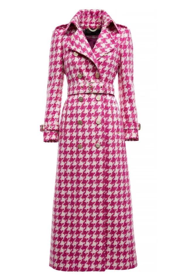 Women In Stock Tailoring Holland Cooper Full Length Marlborough Trench Coat Hot Pink Large Scale Houndstooth