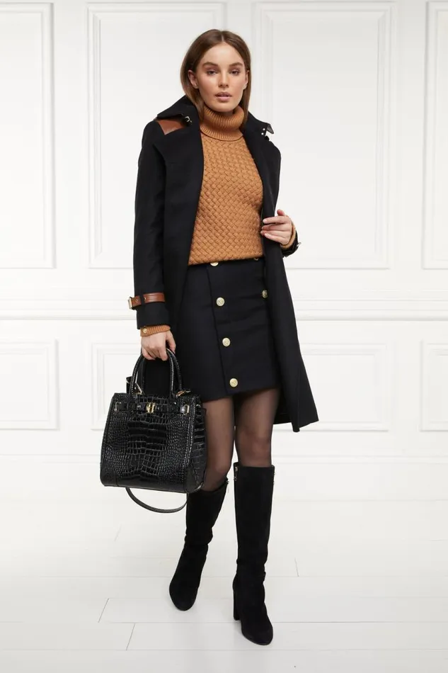 Women In Stock Tailoring Holland Cooper Knightsbridge Skirt Soft Black Tan Women In Stock Tailoring Holland Cooper Knightsbridge Skirt Soft Black Tan