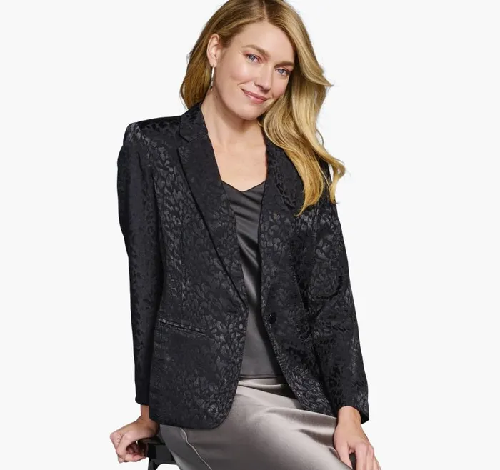 Women Johnston and Murphy Shirts Sweaters and Blazers Animal Jacquard Blazer Black Women Johnston and Murphy Shirts Sweaters and Blazers Animal Jacquard Blazer Black