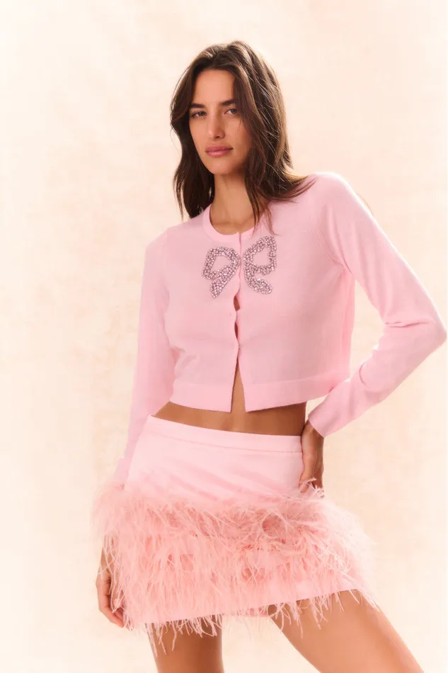 WomenKids LoveShackFancy Sweaters Modine Embellished Wool Cardigan Pink Frosting