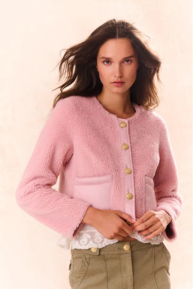 Women LoveShackFancy Jackets and Coats Lully Faux Shearling Jacket Rose Dust