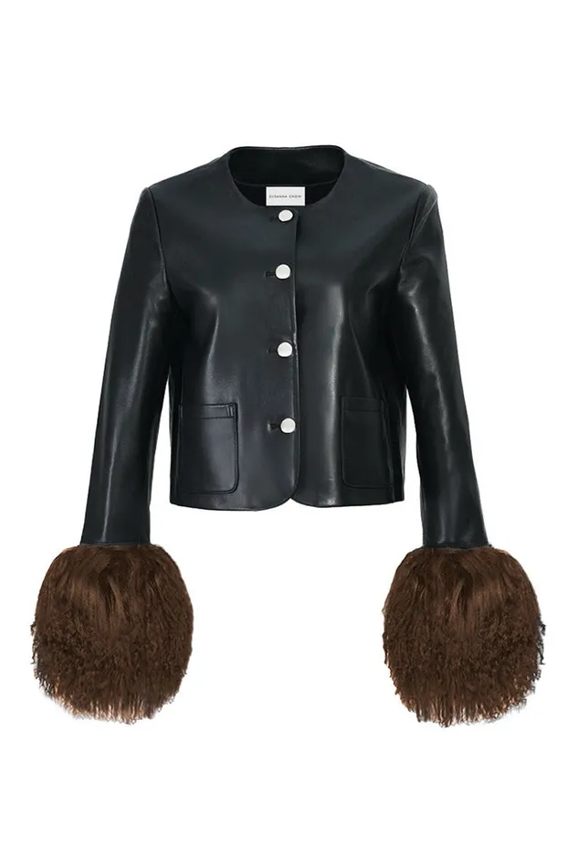 Women LoveShackFancy Jackets and Coats Susanna Chow Frida Leather Jacket Black