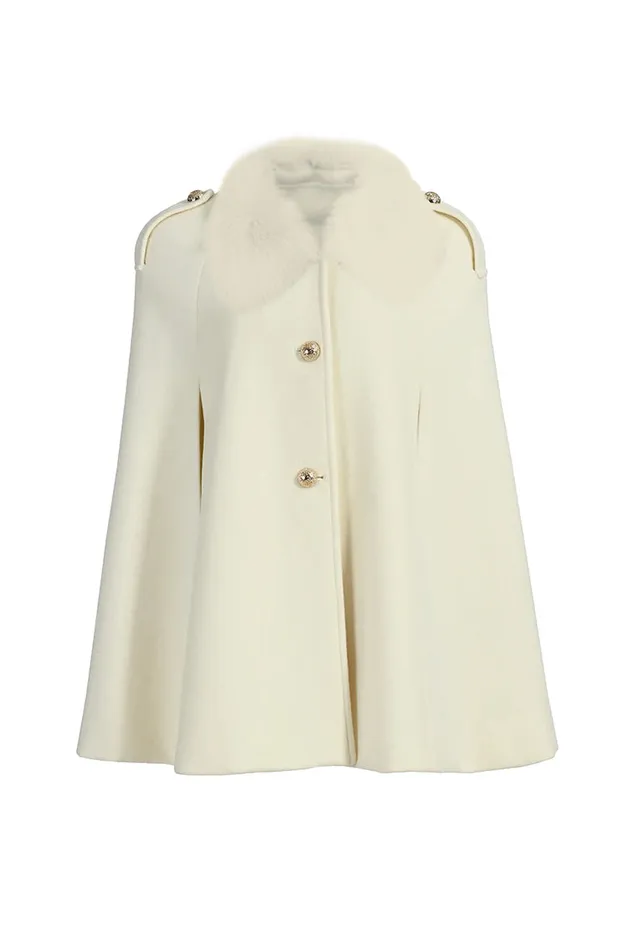 Women LoveShackFancy Jackets and Coats Susanna Chow Serina Cashmere Fur Collar Cape Cream