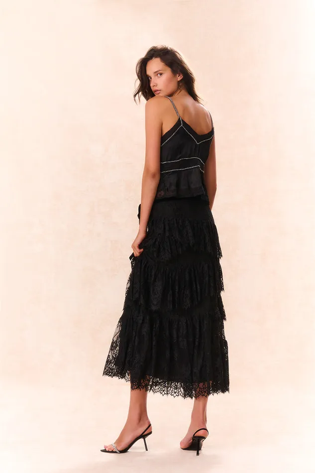 Women LoveShackFancy Skirts Merado Lace Maxi Skirt Black