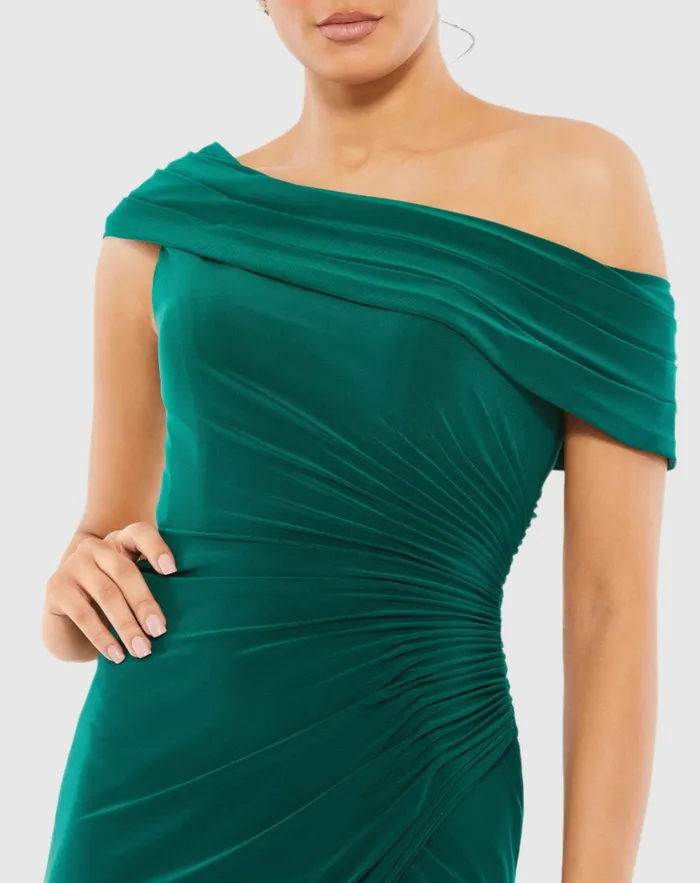 Women Mac Duggal Ruched OffTheShoulder Midi Dress Red Cocktail Dresses