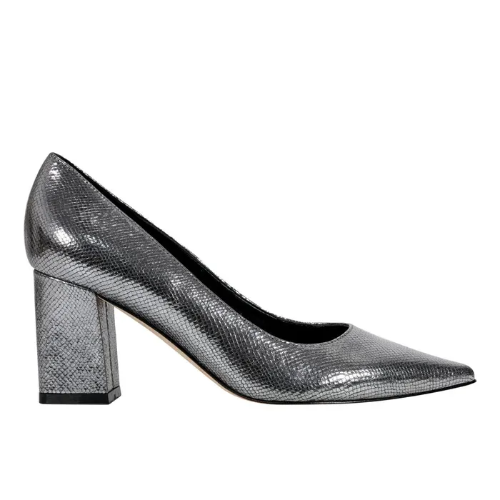 Women Marc Fisher Heels and Pumps Zala Block Heel Pointy Toe Pump Pewter Leather