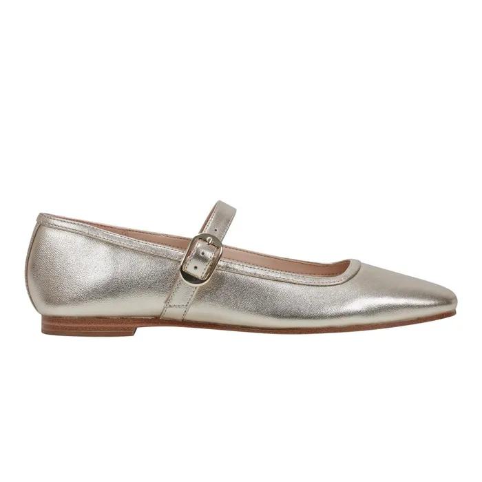 Women Marc Fisher Loafers and Flats Garissa Mary Jane Ballet Flat Platino Leather Women Marc Fisher Loafers and Flats Garissa Mary Jane Ballet Flat Platino Leather
