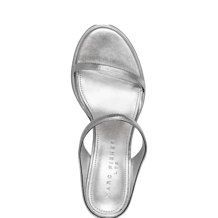 Women Marc Fisher Mules and Slides Alonde Heeled Slide Sandal Silver