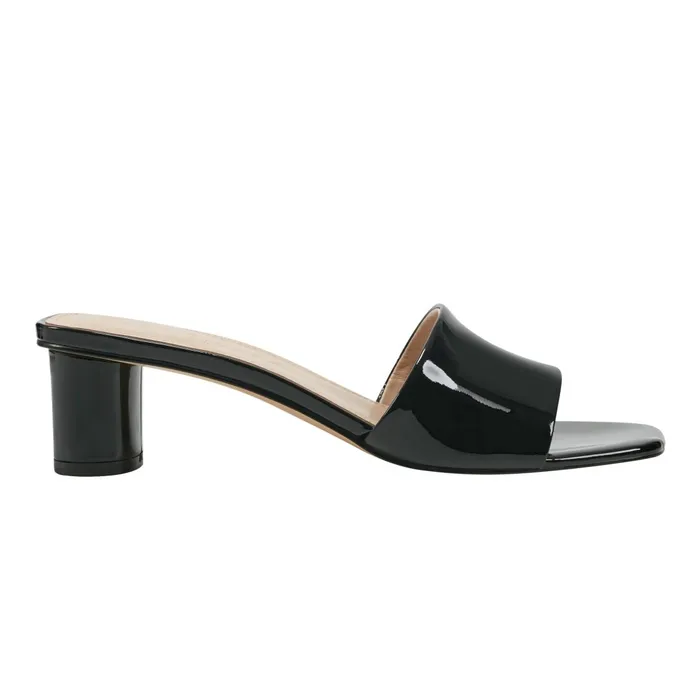 Women Marc Fisher Mules and Slides Nemmie Heeled Slide Sandal Black Patent Leather Women Marc Fisher Mules and Slides Nemmie Heeled Slide Sandal Black Patent Leather