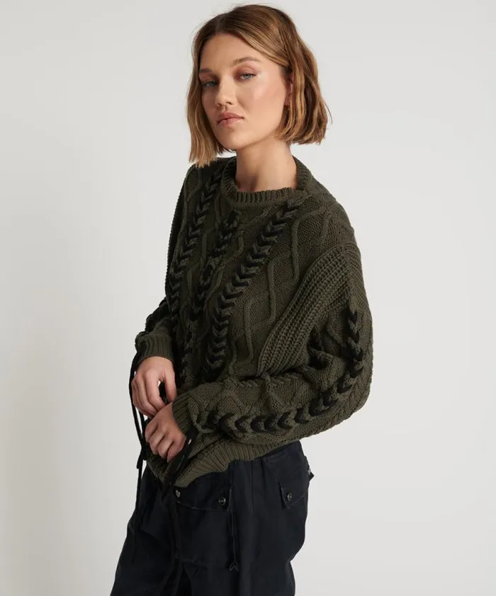 Women MILITARY KHAKI THREADED CABLE SWEATER One Teaspoon Knitwear Women MILITARY KHAKI THREADED CABLE SWEATER One Teaspoon Knitwear