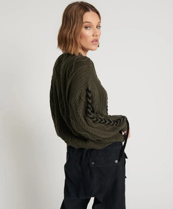 Women MILITARY KHAKI THREADED CABLE SWEATER One Teaspoon Knitwear Women MILITARY KHAKI THREADED CABLE SWEATER One Teaspoon Knitwear