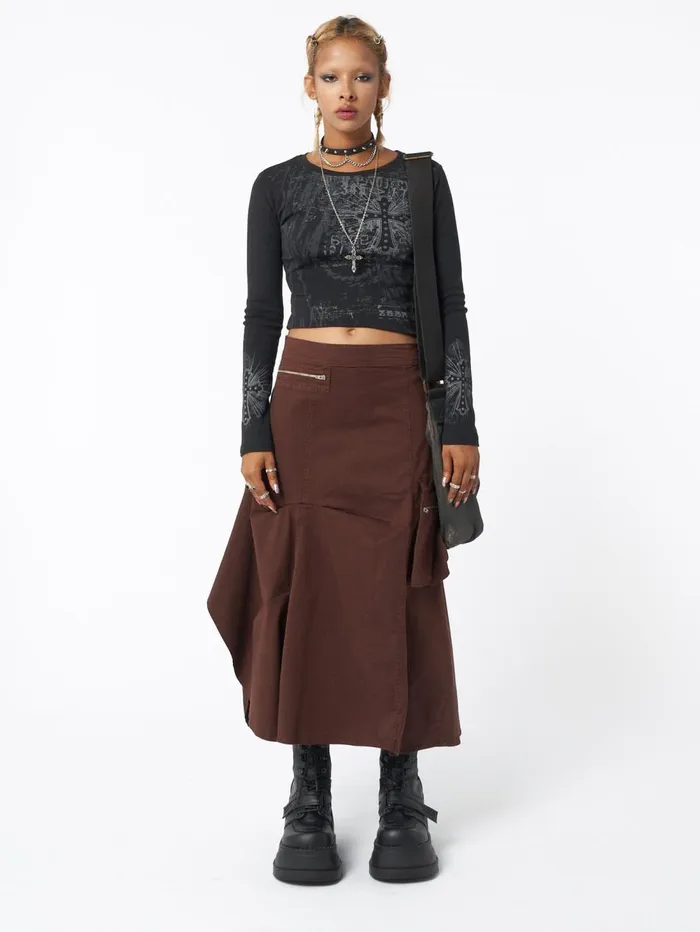 Women Minga London Bottoms Lexi Brown Tech Cargo Maxi Skirt