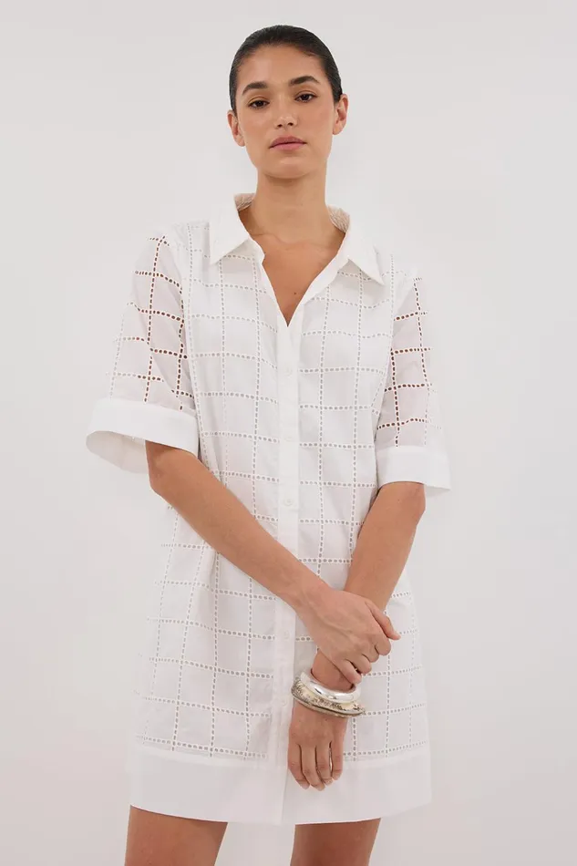 Women Mini Dresses DISSH OWEN WHITE SLEEVED BRODERIE DRESS