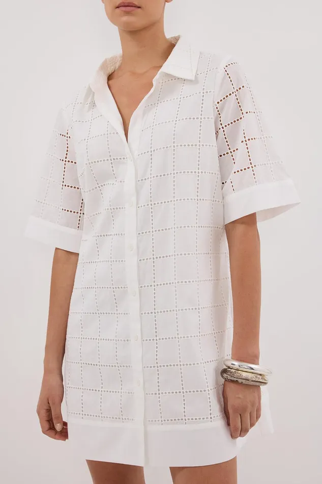 Women Mini Dresses DISSH OWEN WHITE SLEEVED BRODERIE DRESS