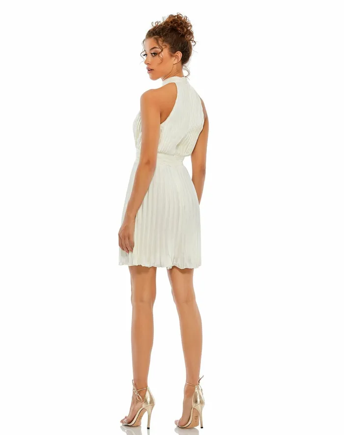 Women Pleated Halter Neck Mini Dress White Daytime Dresses Mac Duggal