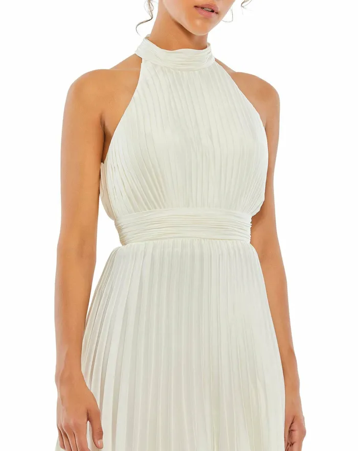 Women Pleated Halter Neck Mini Dress White Daytime Dresses Mac Duggal