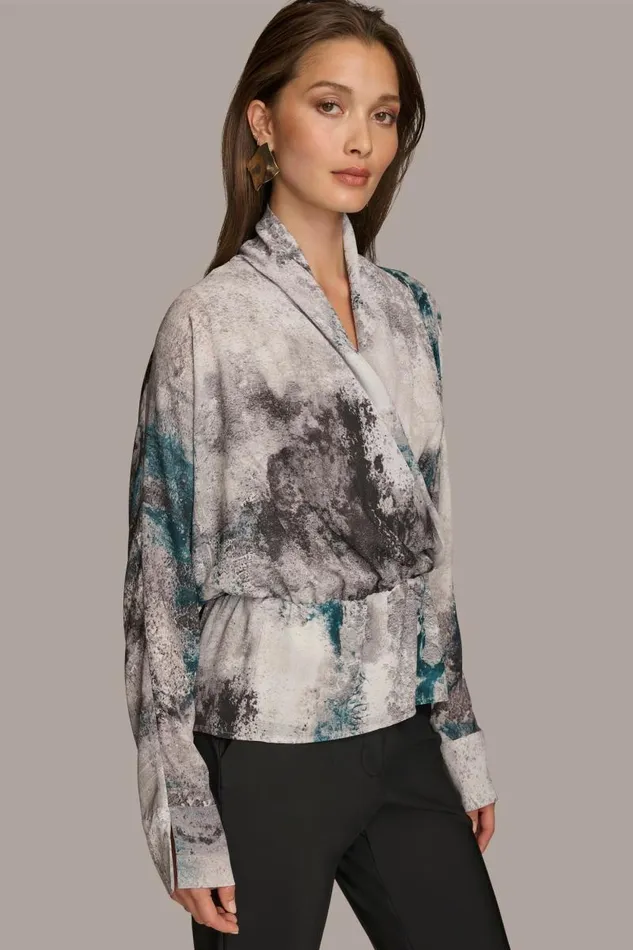 Women PRINTED FAUX WRAP BLOUSE Peacock Multi Donna Karan New York Sweaters And Tops Women PRINTED FAUX WRAP BLOUSE Peacock Multi Donna Karan New York Sweaters And Tops