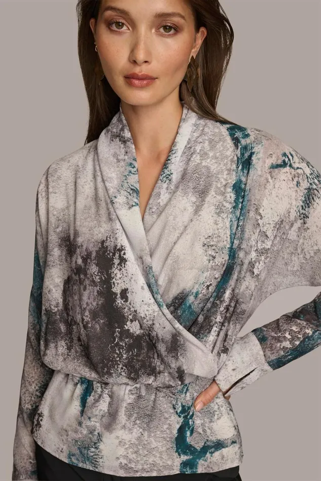 Women PRINTED FAUX WRAP BLOUSE Peacock Multi Donna Karan New York Sweaters And Tops Women PRINTED FAUX WRAP BLOUSE Peacock Multi Donna Karan New York Sweaters And Tops