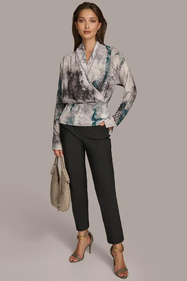 Women PRINTED FAUX WRAP BLOUSE Peacock Multi Donna Karan New York Sweaters And Tops Women PRINTED FAUX WRAP BLOUSE Peacock Multi Donna Karan New York Sweaters And Tops