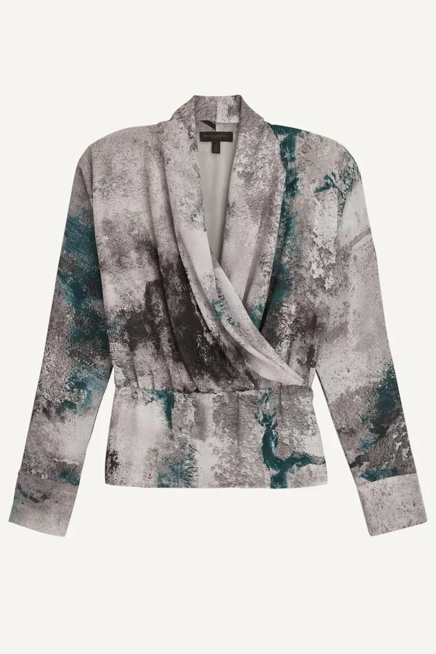 Women PRINTED FAUX WRAP BLOUSE Peacock Multi Donna Karan New York Sweaters And Tops Women PRINTED FAUX WRAP BLOUSE Peacock Multi Donna Karan New York Sweaters And Tops