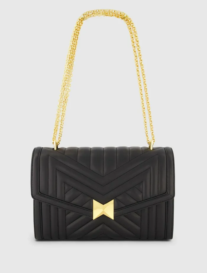 Women Shoulder Bags Mac Duggal Quilted Napa Leather Handbag With Gold Hardware Black
