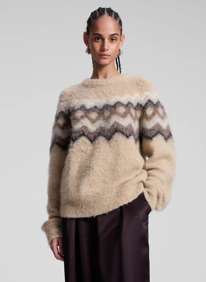 Women Tops ALC Ezra Fairisle Sweater Dark Taupe Multi