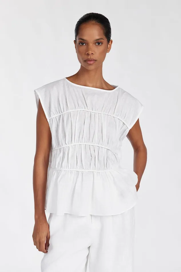 Women Tops DISSH FLYNN WHITE LINEN TIERED TOP