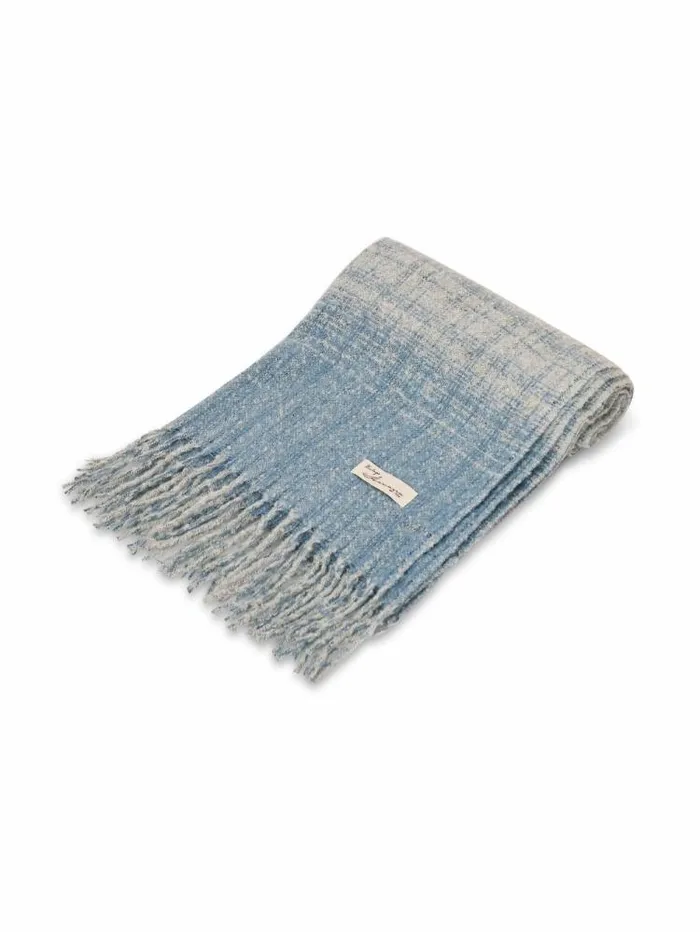 Women Vintage Havana Scarf Ruanas BOUCLE CHECK TASSEL SCARF 8211 BLUE Blue