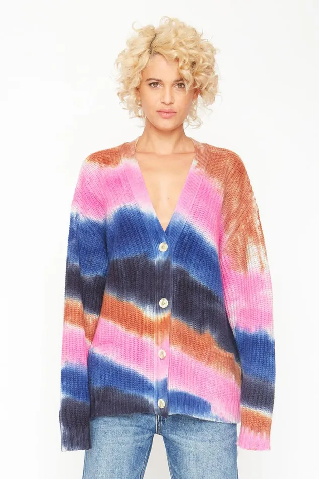 Womens Chaser Brand Tops Grandpa Cardigan Sweater 8211 Tie Dye