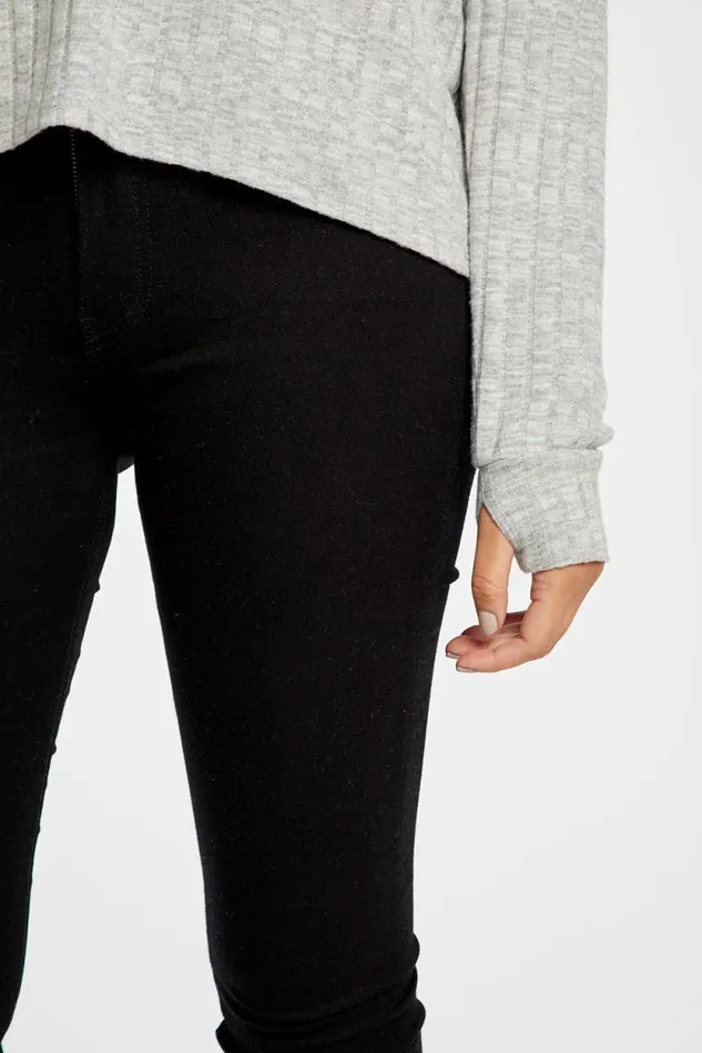 Womens Chaser Brand Tops Poor Boy Rib V Neck Thumbhole Pullover Hoodie