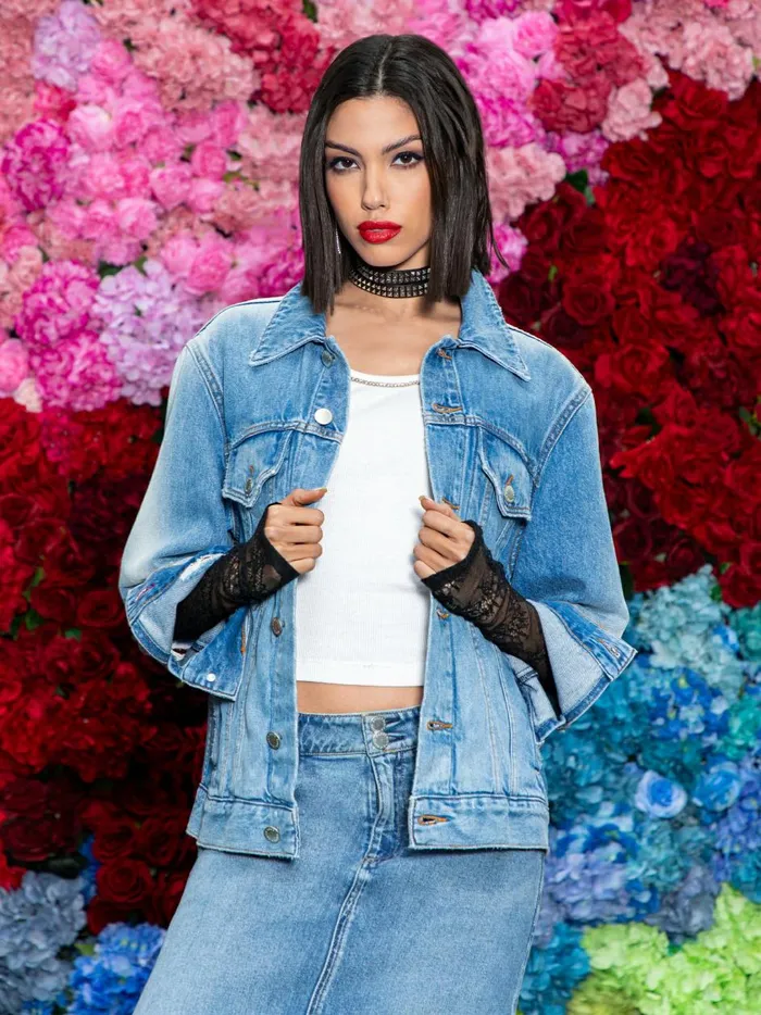 Womens Jackets Coats Alice Olivia Jeff Oversized Denim Jacket Light Indigo Bleached Stripe