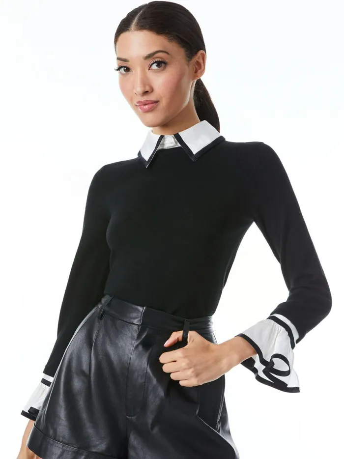 Womens Tops Alice Olivia Justina Combination Sweater Black Combo