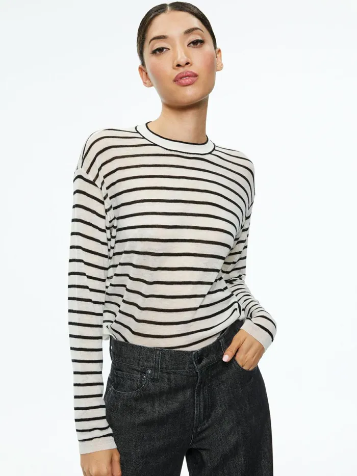 Womens Tops Alice Olivia Sharolyn Knit Crew Neck Top Ecrublack