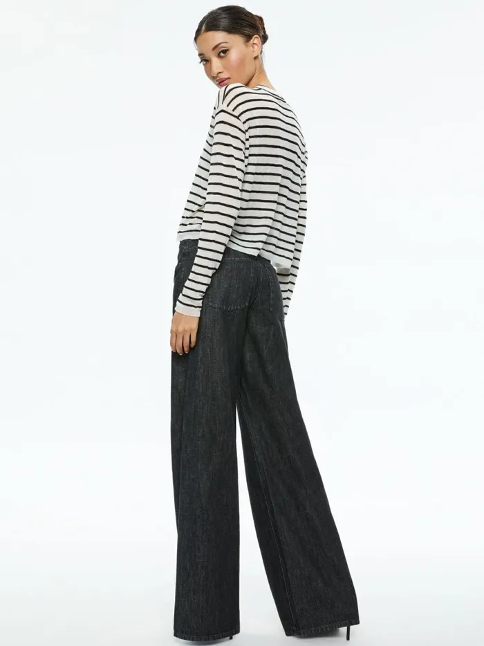 Womens Tops Alice Olivia Sharolyn Knit Crew Neck Top Ecrublack