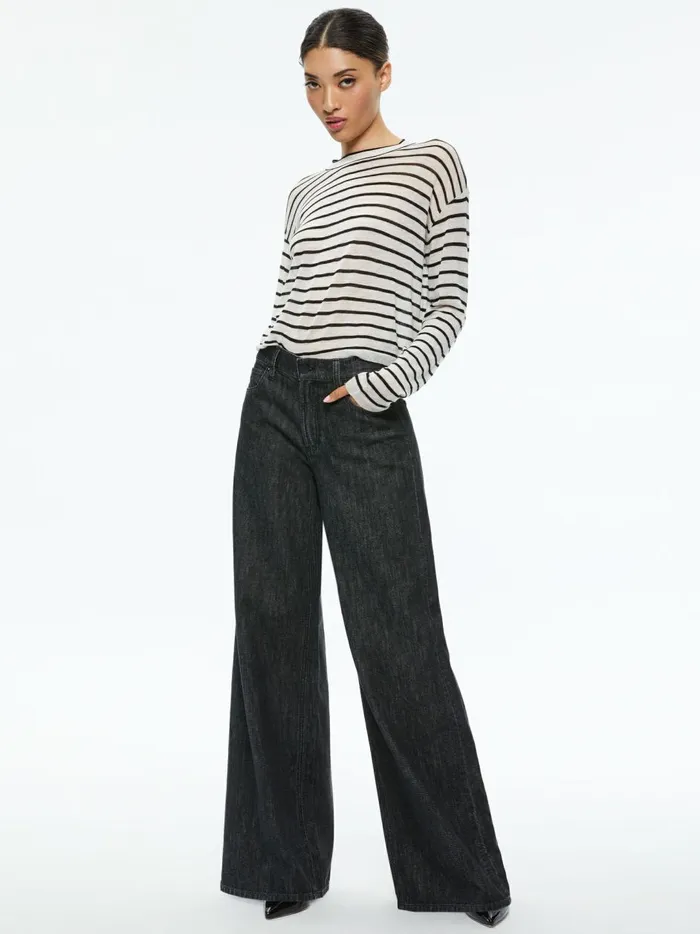 Womens Tops Alice Olivia Sharolyn Knit Crew Neck Top Ecrublack