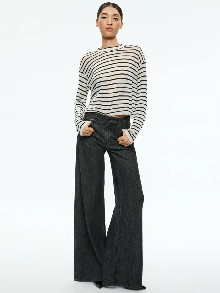 Womens Tops Alice Olivia Sharolyn Knit Crew Neck Top Ecrublack